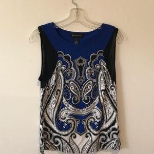 INC International Concepts Blue and Black Paisley Tank Top